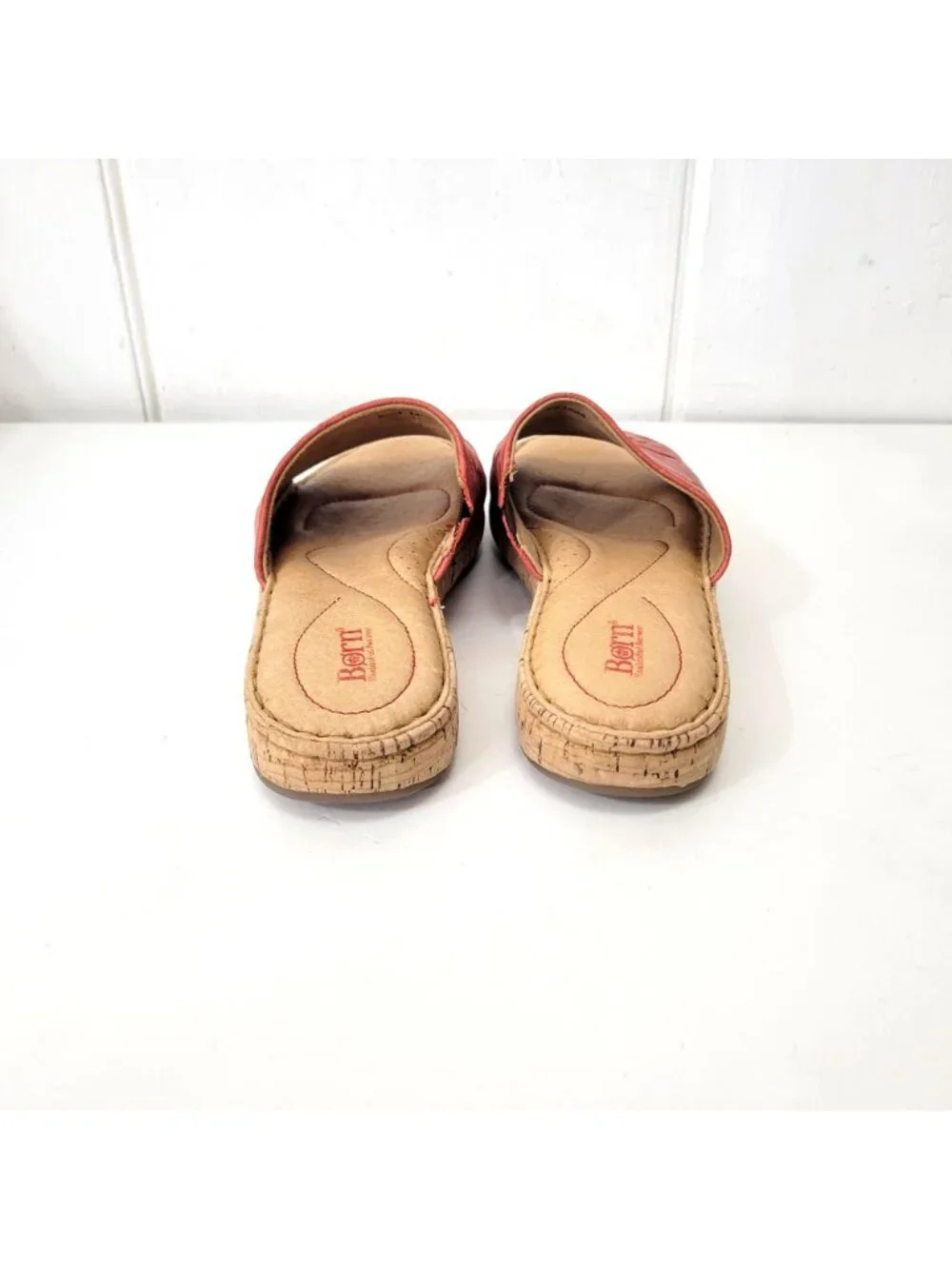 Born Women's Red Floral Embossed Cork Platform Slide Sandals Size 8 - Picture 4 of 11